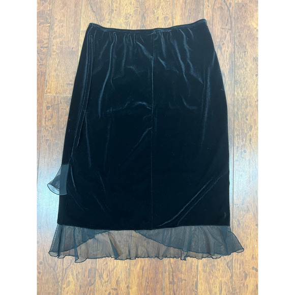 Y2K Black Velvet Chiffon Ruffle Hem Asymmetrical Skirt Medium Goth Whimsy Goth - Picture 5 of 6